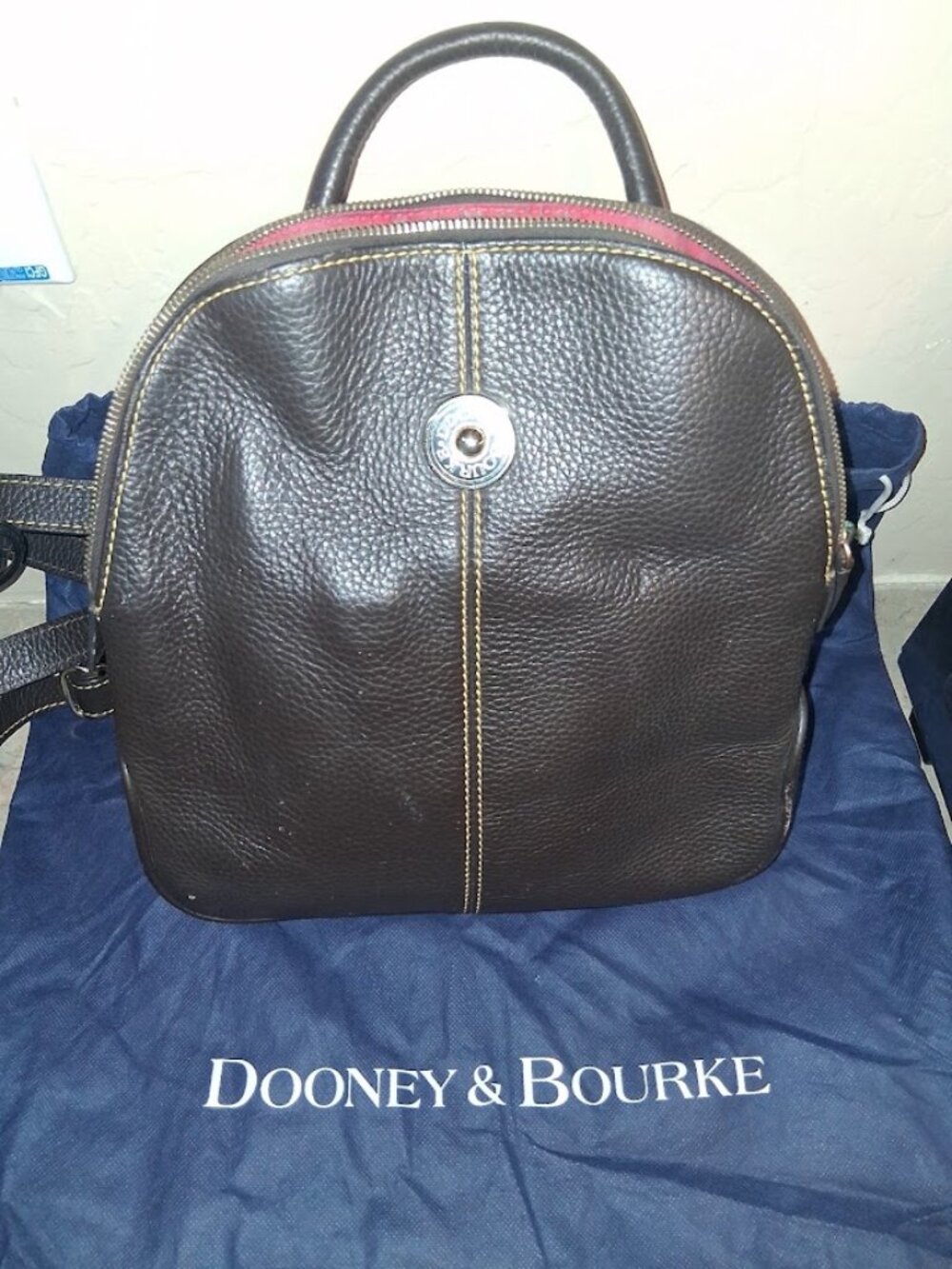 Dooney & Bourke Dark Brown Pebbled Leather Backpack